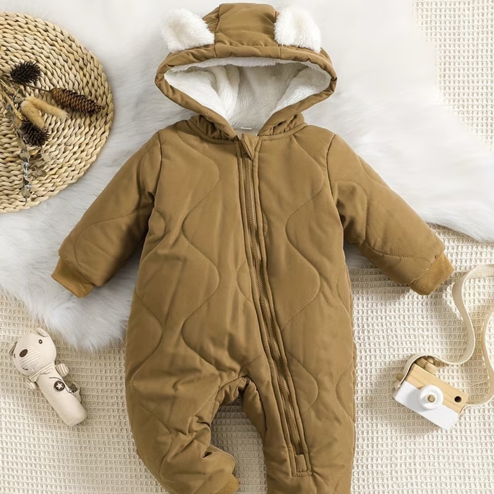 Cozy Brown Kids One Piece with Ears